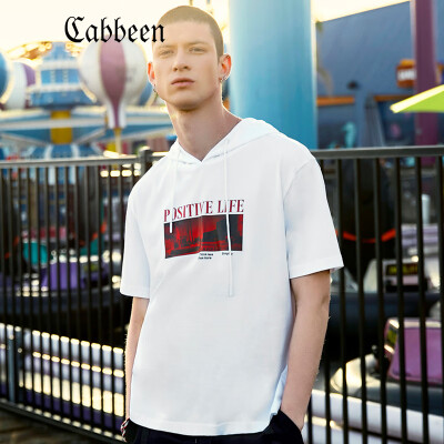 

Cabbeen Carbine Mens Cotton Loose Retro Print Short Sleeve T-Shirt Youth Half Sleeve Tide Brand T-Shirt Summer H Bleach White 0248170M