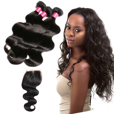 

Peruvian Virgin Hair Body Wave 3 Bundles With Closure Good Quality Natural Color Unprocessed Human Hair With lace Closure