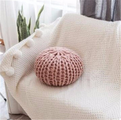 

40cm Nordic Solid Greenpinkwhitegrey Round Woven Futon Pillow Handmade Wool Back Cushion Throw Pillow Household Decor