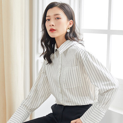 

Marc Rebecca Temperament Simple Fashion Striped Long Sleeve Shirt Women 92004T White Strip M Free Size