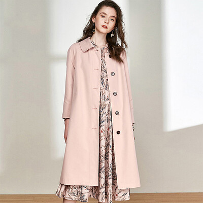 

Her pool 2018 autumn new womens fashion solid color lapel single-breasted loose long windbreaker T83Z1840A26M pink