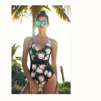 

New swimwear womens steel support small chest gathered Siamese triangle shoulder conservative cover belly slimming hot spring bathing suit