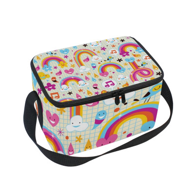 

Lunch Box Insulated Lunch Bag Large Cooler Rainbow And Music Birds Tote Bagfor Kids Men Women