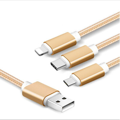 

High Quality 3 in 1 multi-function 1M Retractable Nylon Micro USB Cable Usb Cable
