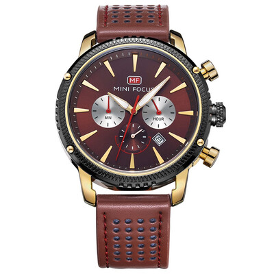 

BOFUTE Male Watches Business Watch Fashion Three Eyes Six Needles Calendar Waterproof Genuine Leather Watchband 0010G