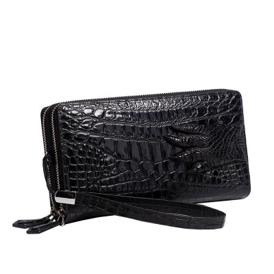 

SUWERER 2019 New cowhide men genuine leather bags Embossed Crocodile pattern Double zipper Fashion luxury clutch bag men wallets