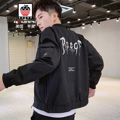 

AEMAPEAmerican Apple Jacket Mens Jacket 2019 Spring New Slim Stand Collar Mens Fashion Casual Trends Baseball Clothes 9023 Black