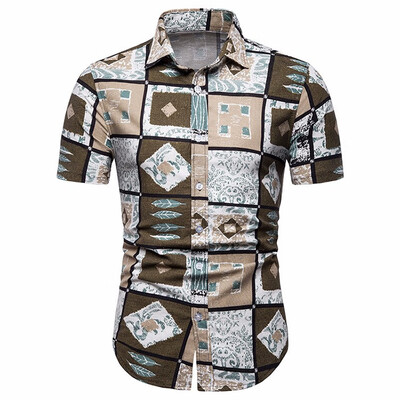 

2019 Mens National wind broken flower shirt foreign trade large code casual repair mens short-sleeved shirt TC34