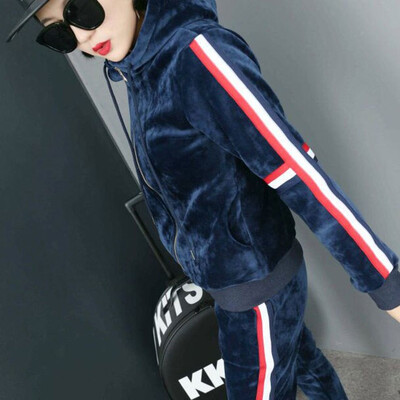 

European station golden fleece set for women with thickened fleece 2018 fashion new spring casual sport two-piece womens wear