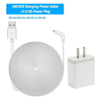 

6M20ft Charging Power Cable Fits for Arlo Pro Arlo Pro 2 Arlo GO Weatherproof IndoorOutdoor Flat Cable Aluminium Alloy Micro U