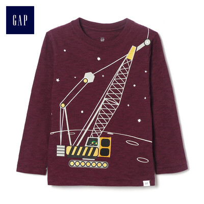

GAP flagship store male&young fun pattern long-sleeved round neck T-shirt 357931 wine red 12-18M