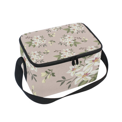 

ALAZA Insulated Lunch Box Vintage Flower Pattern Lunch Bag for Men Women Portable Tote Bag Cooler Bag