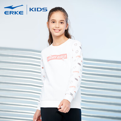 

Hongxing Erke ERKE childrens wear girls round neck pullover sweater sports shirt wild casual bottoming autumn clothes 64211111045 white 120