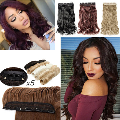 

Synthetic Fiber Clips in on Hair Extension 34 Full Head One Piece 5 Clips Long Silky Curly Wavy