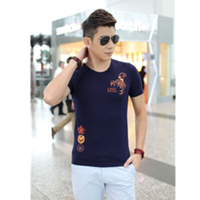 

2018 short-sleeved mens summer t-shirt round neck Korean version of the trend of self-cultivation half-sleeve shirt white base t-shirt clothing