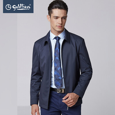 

Goldlion Mens Windproof Dark Jacquard Simple Lapel Jacket Mens Tibetan Blue XL