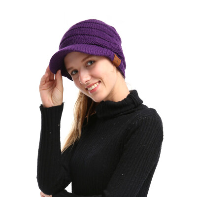 

Winter Women Girl Soft Warm Knitted Thicken Hat Ponytail Beanie Caps with Visor Outdoor Snow Ski Sports Cap