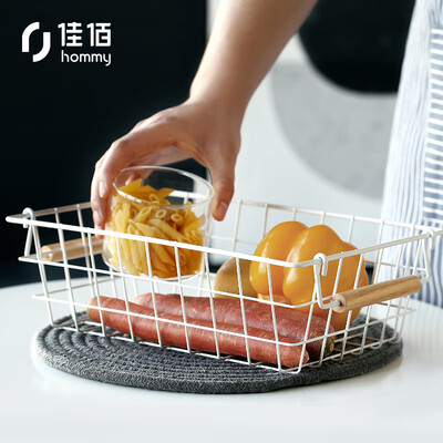 

Jiayu Rubber Wood Iron Storage Basket White PK8656B-3