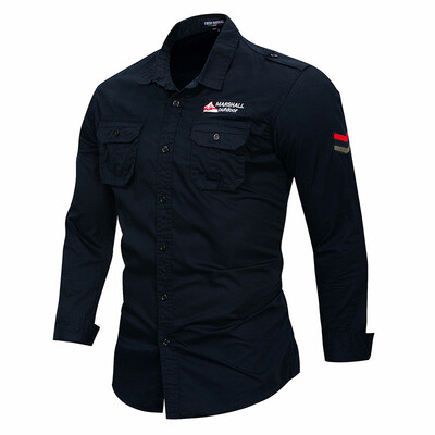 

Mens Shirts Casual Slim Fit Double Pockets Plus Size Long Sleeve Cotton Male Social Tactical Military Shirts