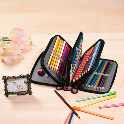 

Multifunctional Large Capacity Painting Cosmetic Pencil Pen Brush Bag Case Box 4 Layer Zipper 72 Holders with Carrying Handle