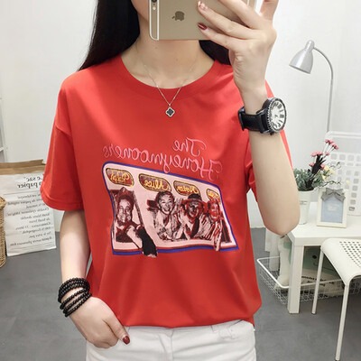 

JOY OF JOY Jingdong Womens 2019 Summer Short Sleeve T-Shirt Womens New Student Loose Fashion Clothes Personality Print Short Sleeve Women JWTD191871 Red M