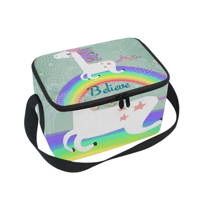 

Lunch Box Insulated Lunch Bag Large Cooler Cute Unicorn In The Rainbow Tote Bagfor Kids Men Women