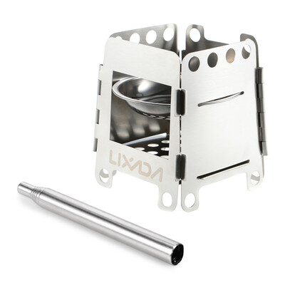 

Lixada Portable Stainless Steel Lightweight Folding Wood Stove Pocket Alcohol Stove with Collapsible Bellow Outdoor Cooking Campin