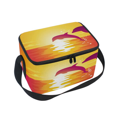 

ALAZA Lunch Box Insulated Sunset And Dolphin Lunch Bag Large Cooler Tote Bagfor Men Women