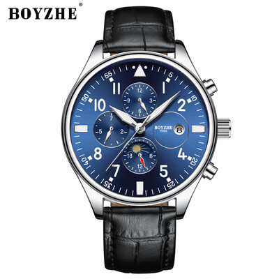 

BOYZHE WL002-P Watch Brand Luminous Waterproof Business Full-automatic Mechanical Men Leather Wrist Watch with Gift Box