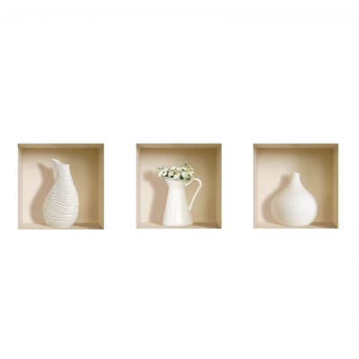 

Set of 3 Art Magic 3D White Vase Murals Removable Wall Sticker Decals DIY for Living Room Bedroom Sofa Home Decor