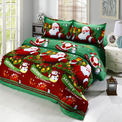 

4pcs Cotton Material 3D Printed Cartoon Merry Christmas Gift Santa Claus Deep Pocket Bedding Set Bedclothes Cover Bed Sheet 2 Pill