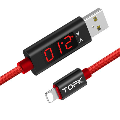 

TOPK 1M328ft iphone USB Data Charging LED Digital Voltage&Current Display Nylon Braided USB Cable For iphone 7 8 X XR