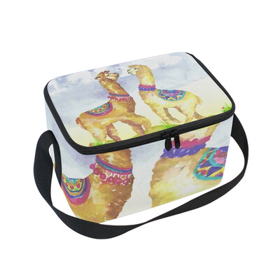 

Lunch Box Insulated Lunch Bag Large Cooler Retro Llama Watercolor Tote Bagfor Kids Men Women
