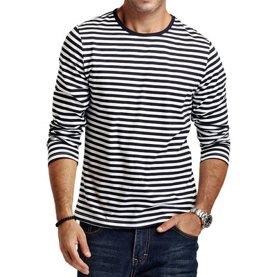 

E-BAIHUI spring tshirts Casual Striped T Shirt Men Long Sleeve Mens brand T ShirtS Slim Fit Mens Clothes Trend Tops Tees CT067