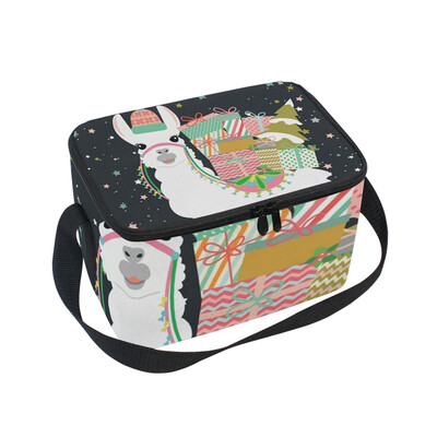 

ALAZA Lunch Box Insulated Lunch Bag Large Cooler Merry Christmas Llama Tote Bag