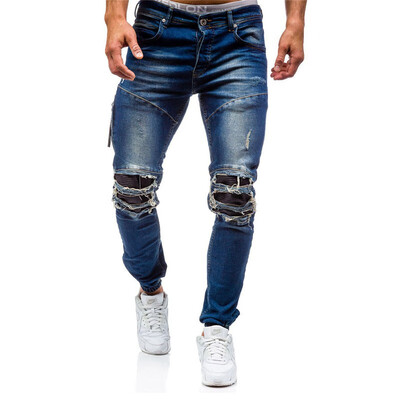 

AOWOFS New Mens Shredded Jeans Slim Cotton trousers 6012