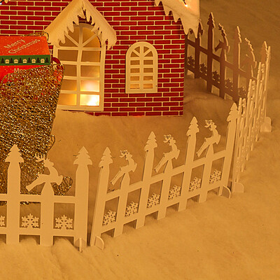 

Many beautiful Christmas tree package accessories Christmas decorations scene layout ornaments white plastic stitching fence Christmas scene layout 7 pointed flying deer plank fence