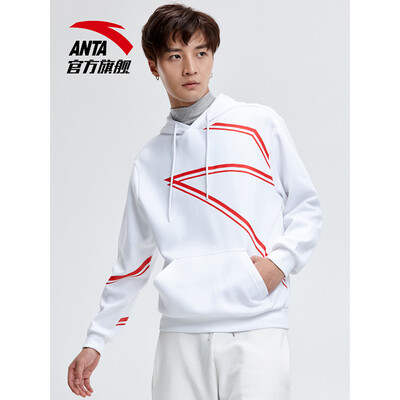 

ANTA ANTA 95918720 mens mens pullover sweater hooded pullover 2019 new sports shirt long-sleeved T-shirt A001 pure white red XL