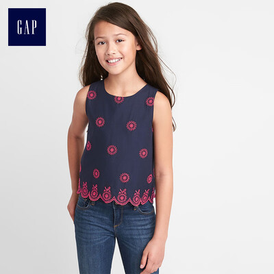 

GAP flagship store childrens clothing girls big children summer fashion scalloped embroidered vest 229636 navy blue 140cm