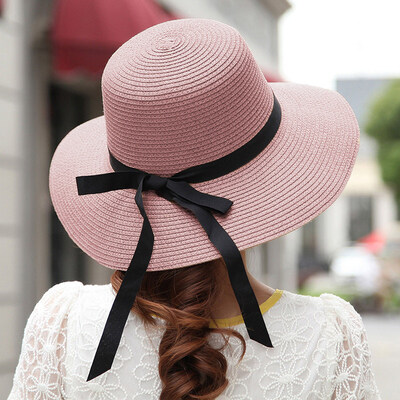 

New Elegant Women Straw Sun Hat Bowknot Wide Large Brim Foldable Casual Summer Holiday Cap