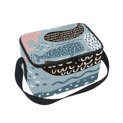 

ALAZA Insulated Lunch Box Seal Whale Lunch Bag for Men Women Portable Tote Bag Cooler Bag