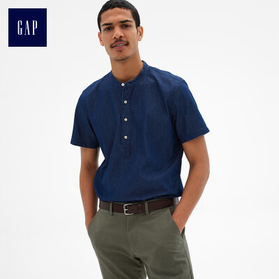 

GAP flagship store mens cotton youth cloth short-sleeved button half-open shirt 299801 dark washed old S