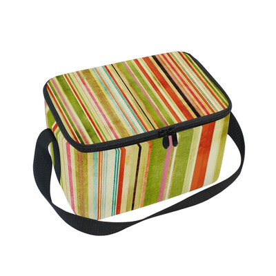 

ALAZA Lunch Box Insulated Lunch Bag Large Cooler Tote Bag Retro Stripes for Men Women Girls Boys