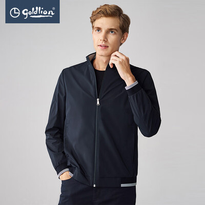 

Jin Lilai 2019 Spring Comfortable Windproof Stitching Stripe Business Stand Collar Jacket Collection Blue S