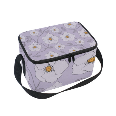 

ALAZA Lunch Box Insulated Purple Flowers Pattern Lunch Bag Large Cooler Tote Bag for Men Women