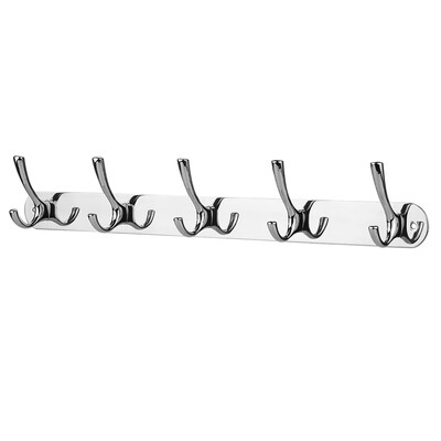 

Stainless Steel Hook Rail Coat Rack with 5 Hooks Multifunctional Hanging Hook Wall Mounted Space-saving Hook Rack