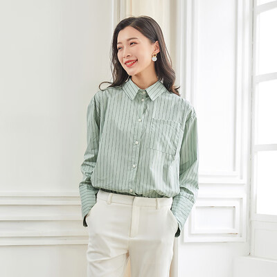 

Marc Rebecca Temperament Simple Fashion Striped Lace Long Sleeve Shirt Female 92004T Mint Green Strip M Free Size