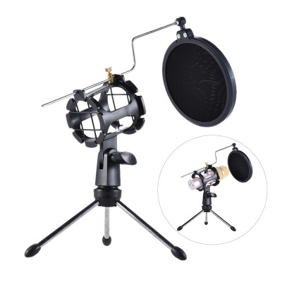 

Detachable Desktop Microphone Tripod Stand Holder Bracket Supporter with Shock Mount Mic Holder & Double Dual-layer Pop Filter