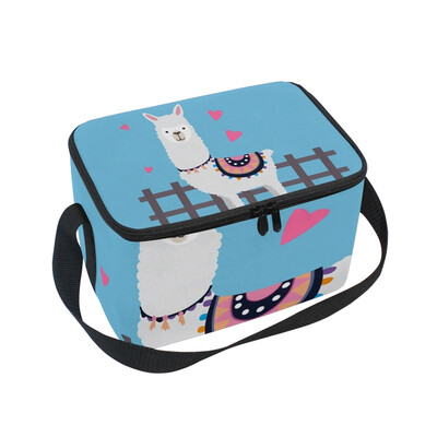 

Lunch Box Insulated Lunch Bag Large Cooler Llama And Hearts Tote Bagfor Kids Men Women