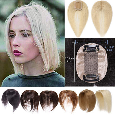 

100 Density Human Hair Crown Toppers Silk Base Top Hair Pieces Clip in Hair Topper for Women with Thinning Hair